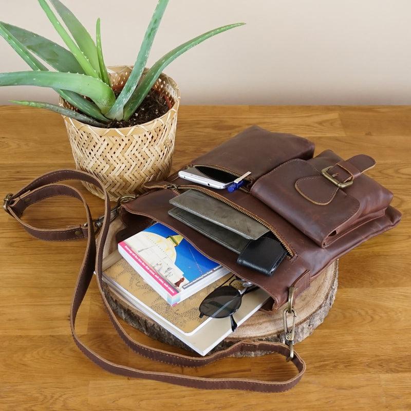 Leconi Umhängetasche Schultertasche Ledertasche Leder braun LE3084 Exklusivangebot