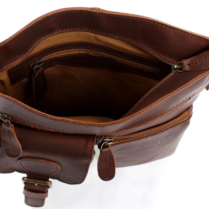Leconi Umhängetasche Schultertasche Ledertasche Leder braun LE3084 Exklusivangebot