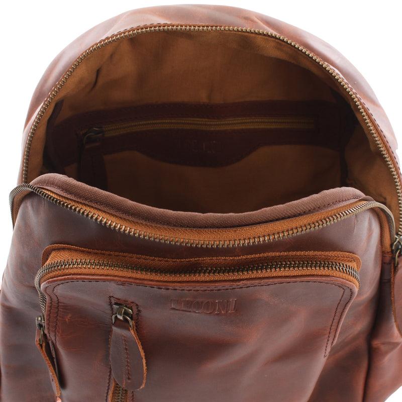 Leconi kleiner Rucksack Freizeitrucksack Lederrucksack Leder braun LE1011 Preisnachlass