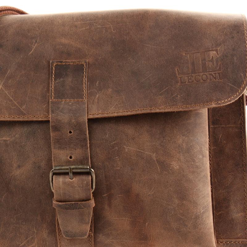 Leconi Messenger Bag Aktentasche Damen Herren Leder vintage braun LE3054 Saisonschlussverkauf