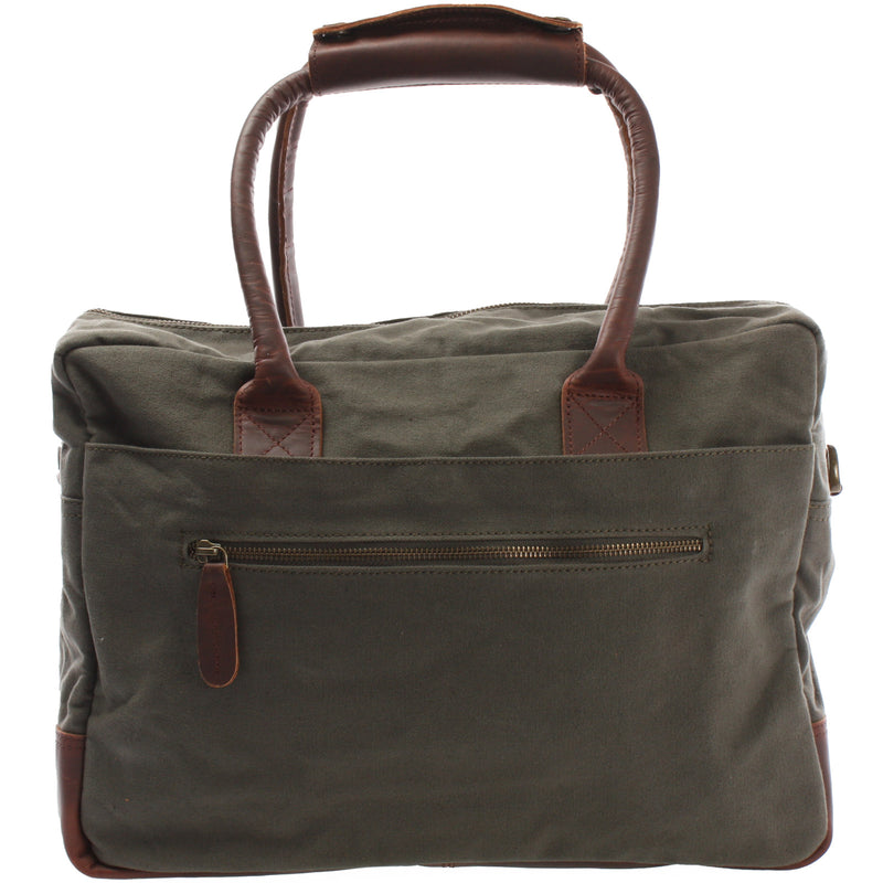 Leconi Handgepäck Arbeitstasche Damen Herren Leder Canvas grün LE2007 Cyber Monday