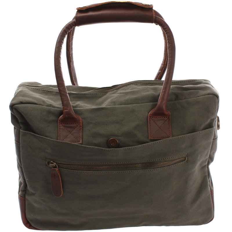 Leconi Handgepäck Arbeitstasche Damen Herren Leder Canvas grün LE2007 Cyber Monday