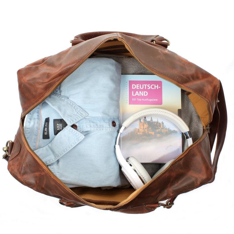 Leconi kleine Reisetasche Weekender Handgepäck Leder braun LE2009 Weihnachtsangebot
