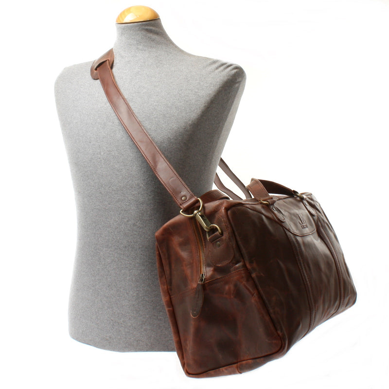 Leconi kleine Reisetasche Weekender Handgepäck Leder braun LE2009 Weihnachtsangebot