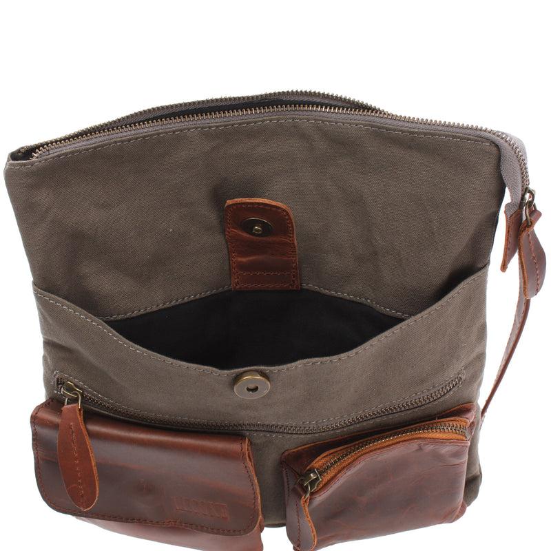 Leconi Umhängetasche Schultertasche Damen Herren Used Look Leder Canvas grau LE3011 Muttertagsangebot