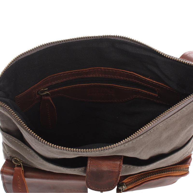 Leconi Umhängetasche Schultertasche Damen Herren Used Look Leder Canvas grau LE3011 Muttertagsangebot