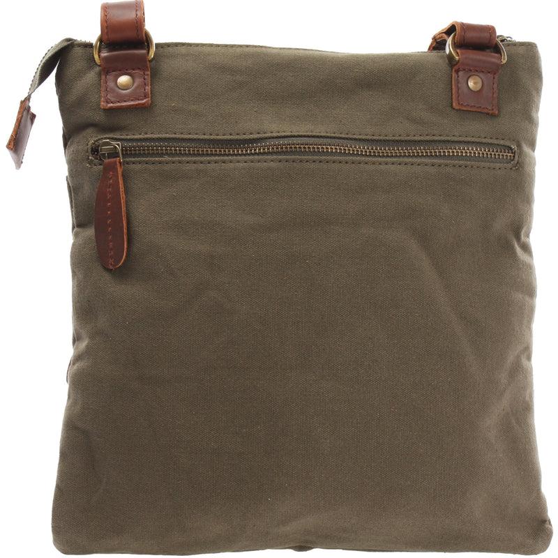 Leconi Umhängetasche Schultertasche Damen Herren Used Look Leder Canvas grün LE3011 Vatertagsangebot
