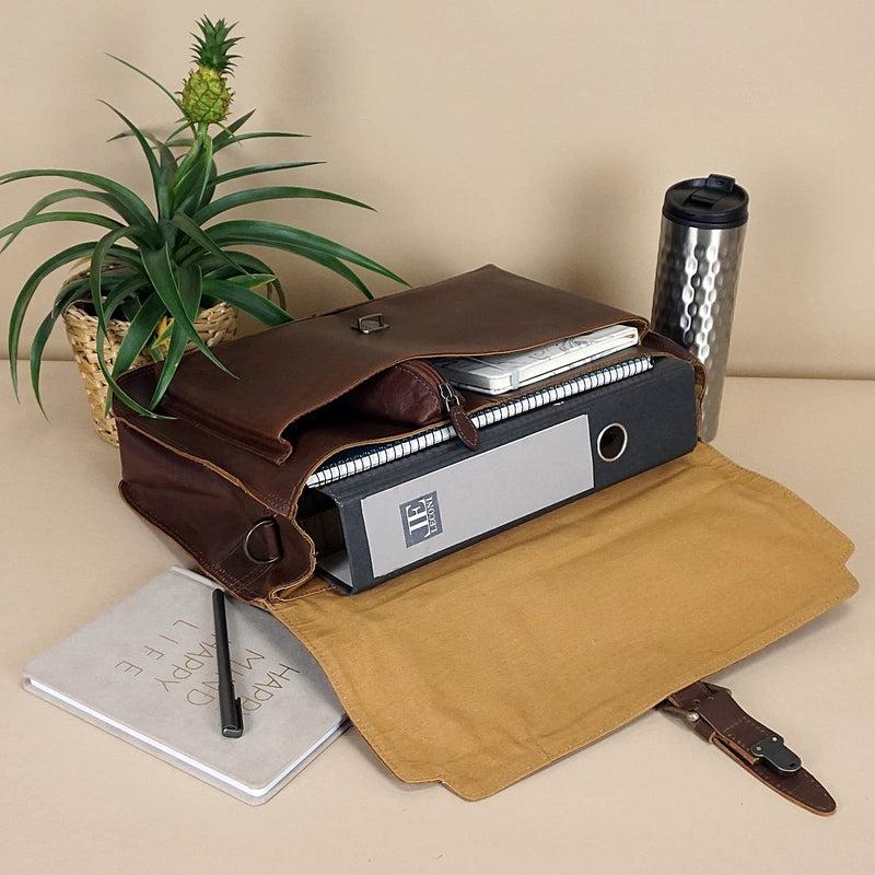 Leconi Aktentasche Businesstasche Messenger Bag Vintage Leder braun LE3008 Valentinstagsangebot