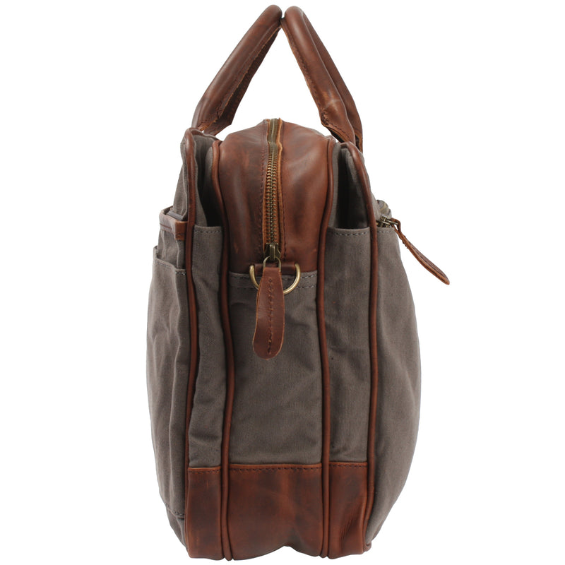 Leconi Aktentasche Handgepäck Trolleytasche Canvas Leder grau LE3066 Jubiläumsangebot