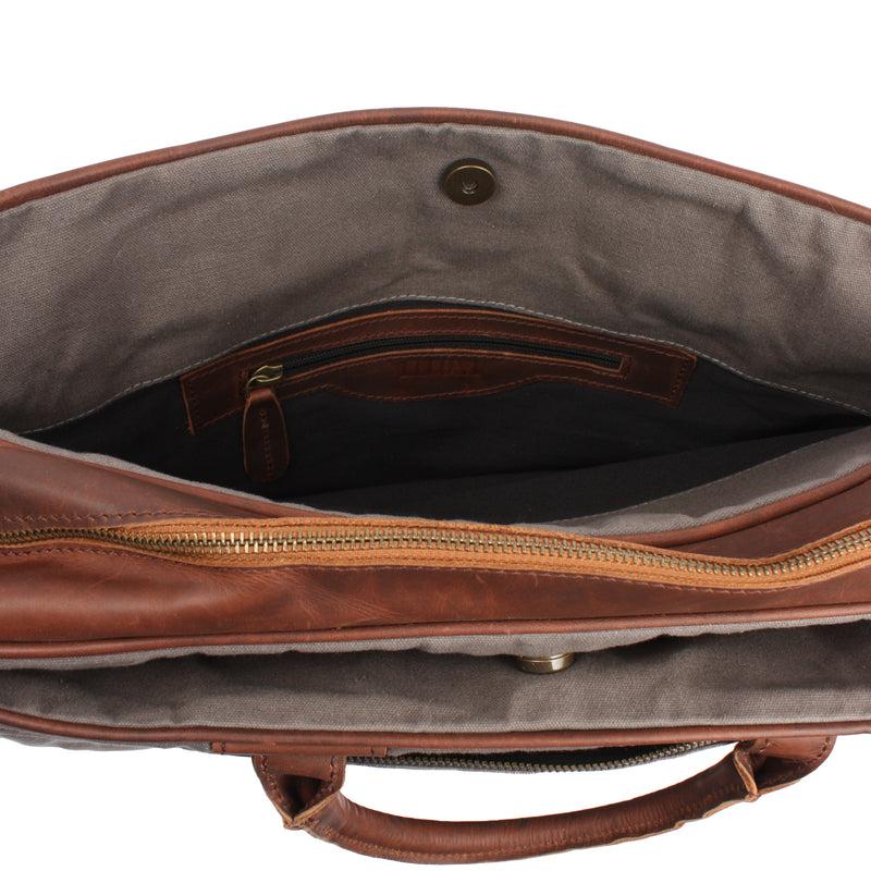 Leconi Aktentasche Handgepäck Trolleytasche Canvas Leder grau LE3066 Jubiläumsangebot
