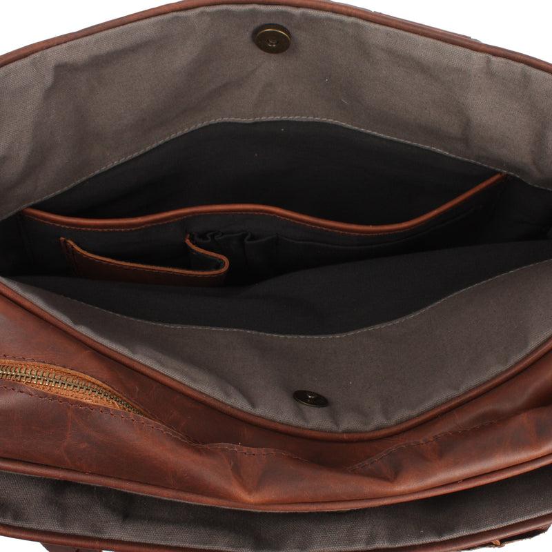 Leconi Aktentasche Handgepäck Trolleytasche Canvas Leder grau LE3066 Jubiläumsangebot