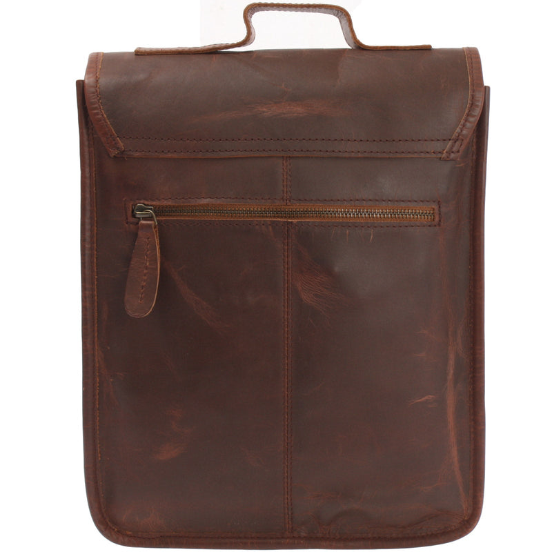 Leconi B-Ware Umhängetasche Freizeittasche Herren Damen Hochformat Leder braun LE3052 Lagerräumung