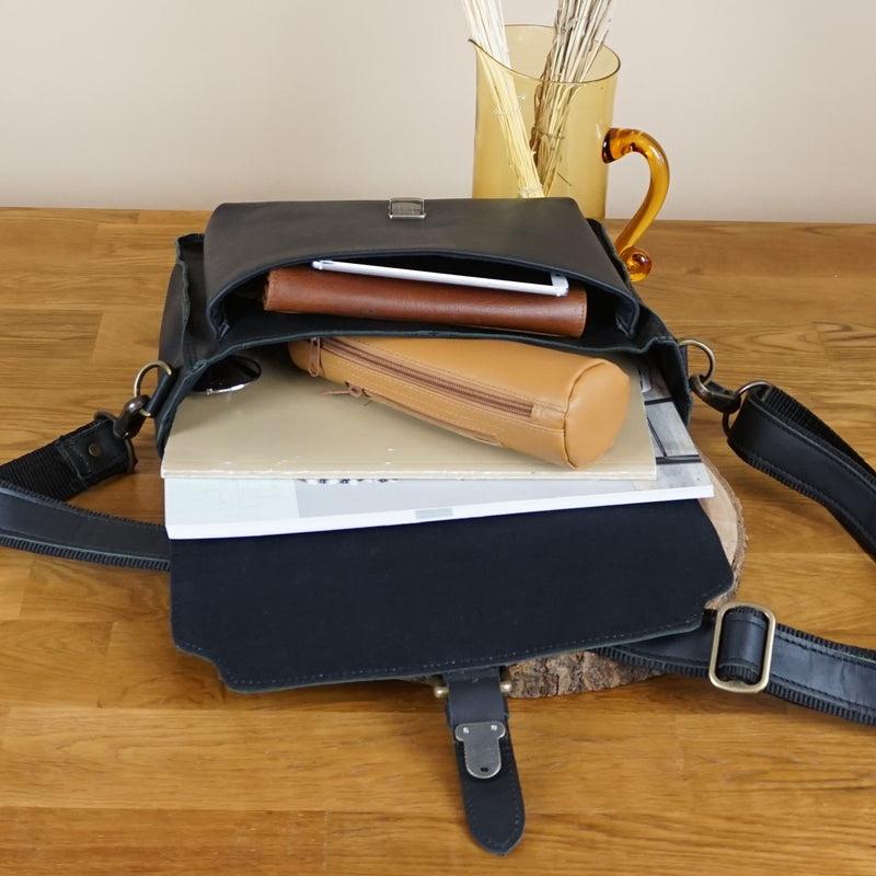 Leconi kleine Arbeitstasche Ledertasche Umhängetasche Leder schwarz LE3023 Heißer Verkauf
