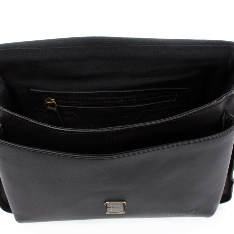 Leconi kleine Arbeitstasche Ledertasche Umhängetasche Leder schwarz LE3023 Heißer Verkauf