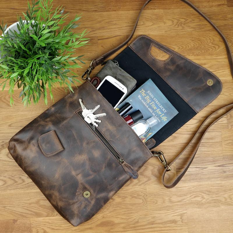 Leconi Umhängetasche Ledertasche Schultertasche Leder schlamm LE3027 Top Angebot