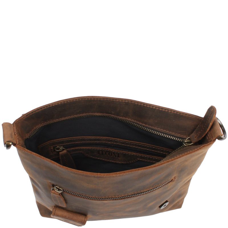 Leconi Umhängetasche Ledertasche Schultertasche Leder schlamm LE3027 Top Angebot