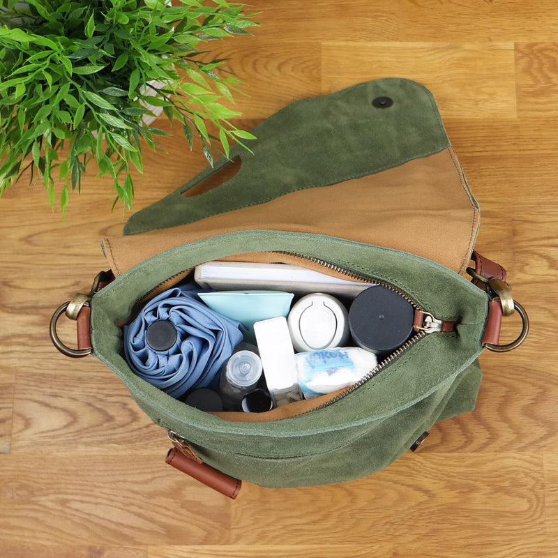 Leconi Umhängetasche Ledertasche Damen Schultertasche Wildleder grün LE3027 Online Outlet