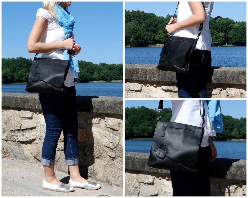 Leconi Umhängetasche Ledertasche Schultertasche Leder schwarz LE3027 Zeitlich begrenztes Angebot