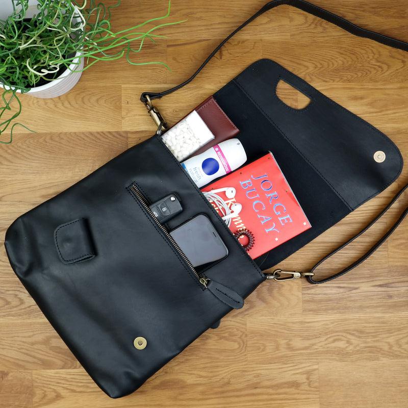 Leconi Umhängetasche Ledertasche Schultertasche Leder schwarz LE3027 Zeitlich begrenztes Angebot