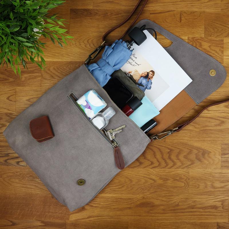 Leconi Umhängetasche Ledertasche Damen Schultertasche Wildleder grau LE3027 Exklusive Angebote