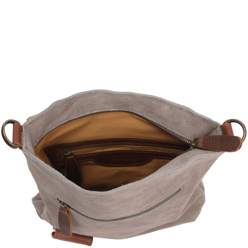Leconi Umhängetasche Ledertasche Damen Schultertasche Wildleder grau LE3027 Exklusive Angebote