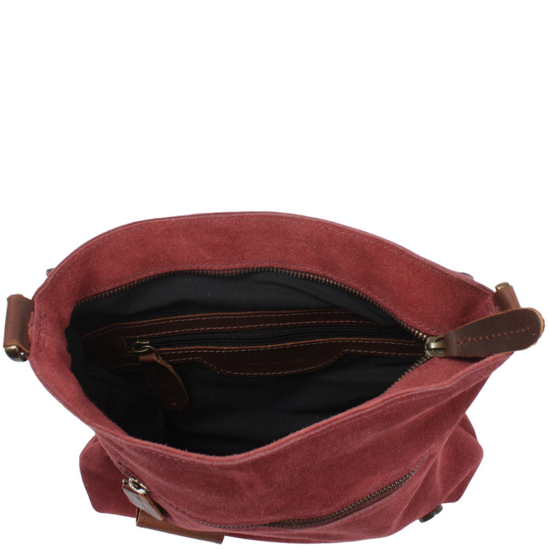 Leconi Umhängetasche Ledertasche Damen Schultertasche Wildleder bordeaux LE3027 Große Rabatte