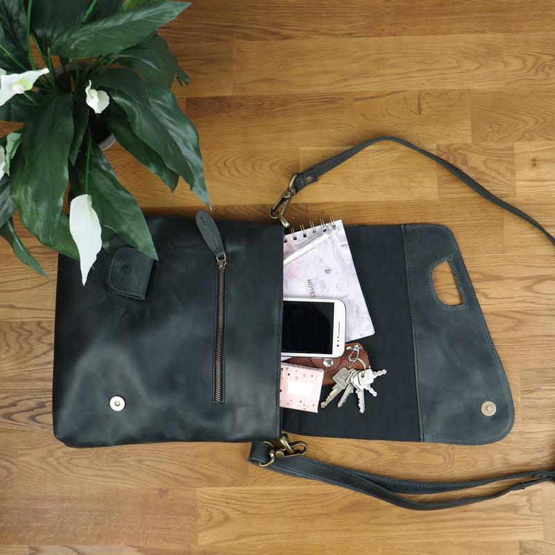 Leconi Umhängetasche Ledertasche Schultertasche Leder grau LE3027 Bestseller