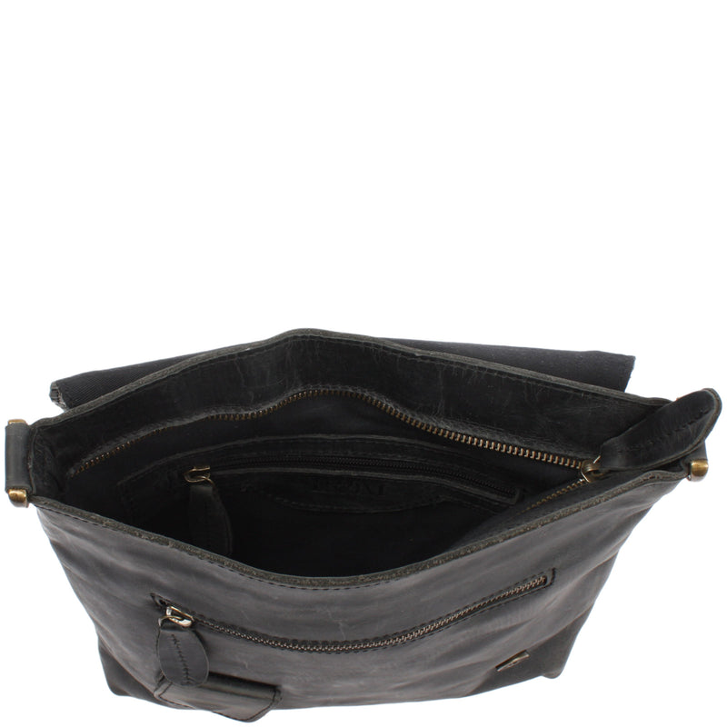 Leconi Umhängetasche Ledertasche Schultertasche Leder grau LE3027 Bestseller