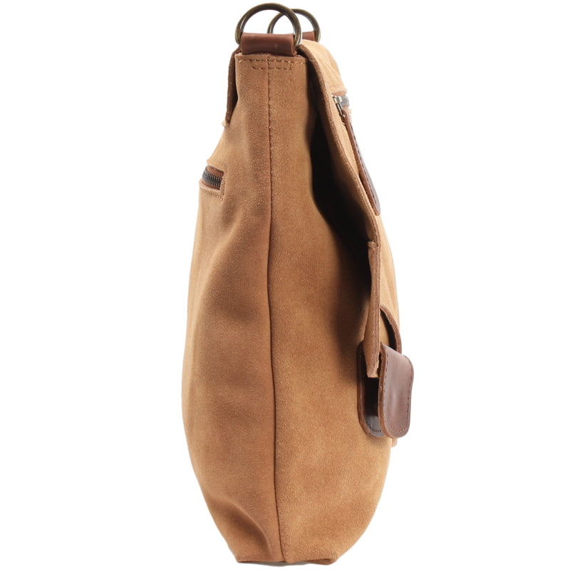 Leconi Umhängetasche Ledertasche Damen Schultertasche Wildleder cognac LE3027 Räumungsverkauf