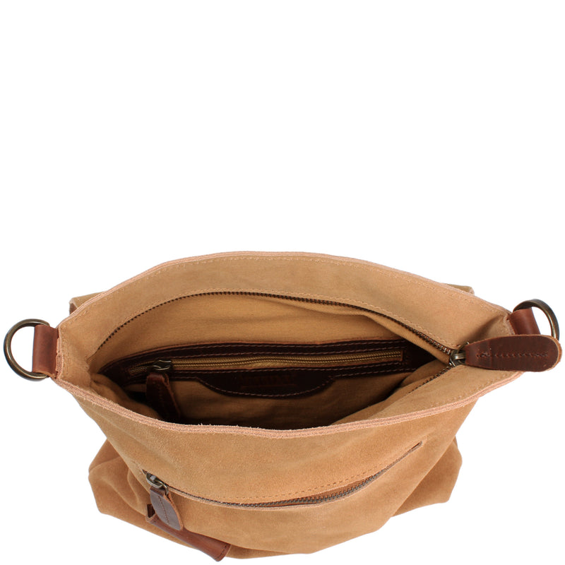 Leconi Umhängetasche Ledertasche Damen Schultertasche Wildleder cognac LE3027 Räumungsverkauf