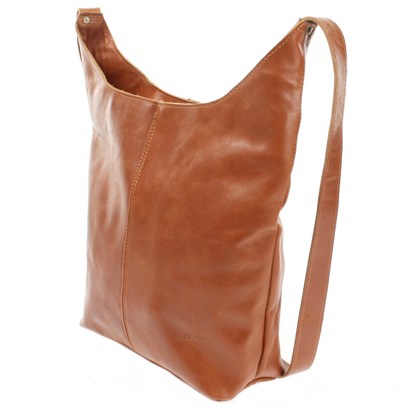 Leconi große Umhängetasche Schultertasche Beuteltasche Damentasche Leder cognac LE0055 Kauf eins, bekomm eins gratis