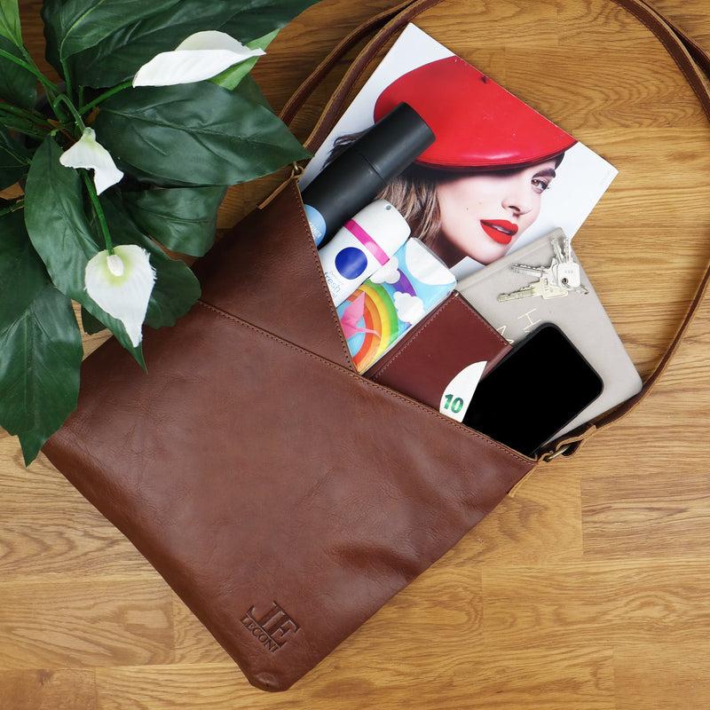 Leconi Schultertasche Umhängetasche Handtasche Leder braun LE0065 Tägliche Deals