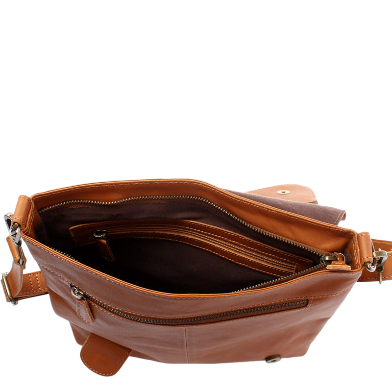 Leconi Umhängetasche Ledertasche Schultertasche Leder cognac LE3073 Riesige Ersparnisse