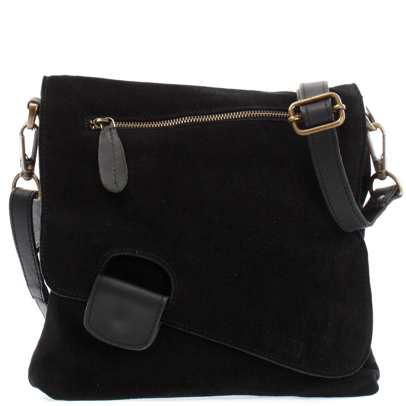 Leconi Umhängetasche Schultertasche Veloursleder schwarz LE3027 Super Sparpreis