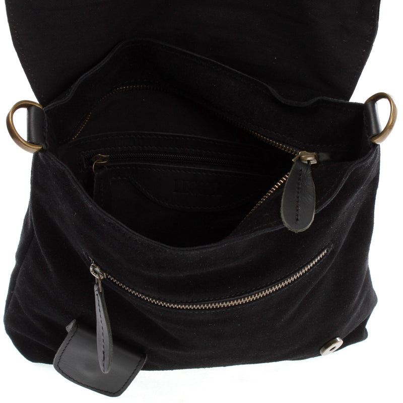 Leconi Umhängetasche Schultertasche Veloursleder schwarz LE3027 Super Sparpreis