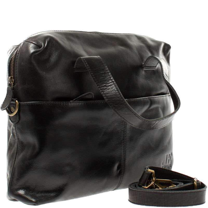 Leconi Schultertasche Henkeltasche Shopper Handtasche Damen Leder schwarz LE0059 Wochenangebot