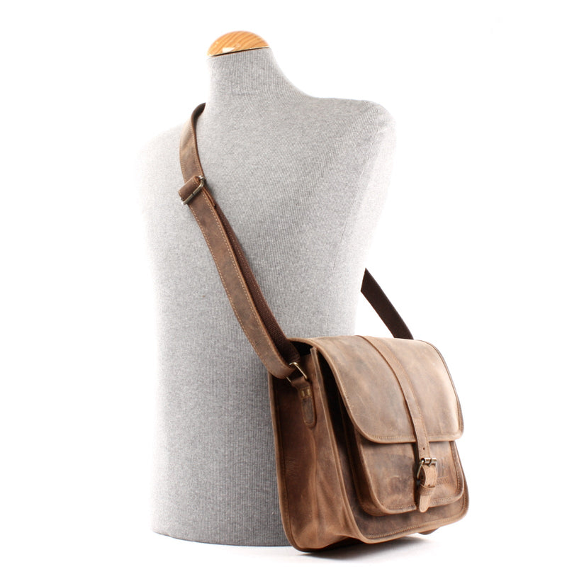 Leconi Umhängetasche Schultertasche Freizeittasche Büffelleder vintage braun LE3062 Begrenzte Freigabe
