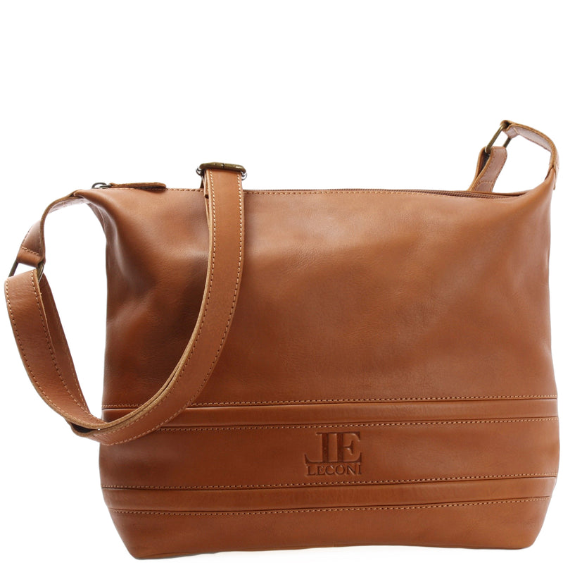 Leconi Umhängetasche Ledertasche Damentasche Leder cognac LE0064 Letzte 3 Tage