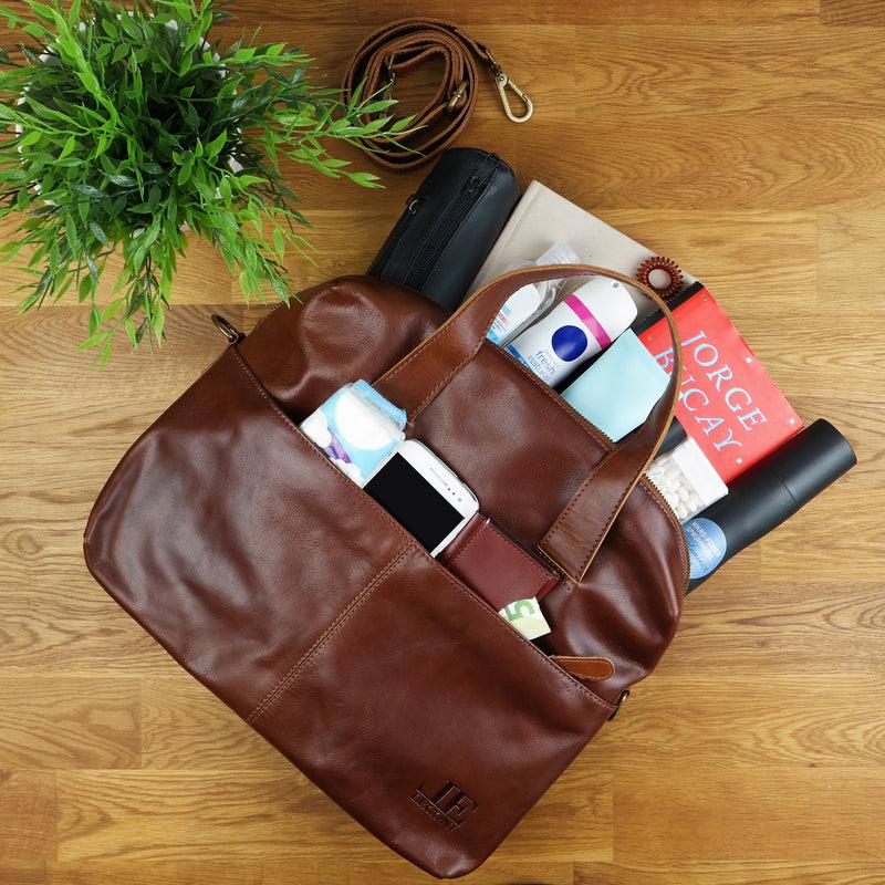 Leconi Schultertasche Henkeltasche Shopper Handtasche Damen Leder braun LE0059 JETZT KAUFEN