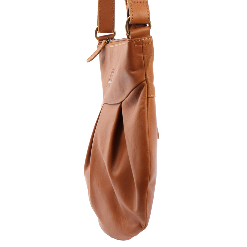 Leconi kleine Umhängetasche Damentasche Leder cognac LE0070 Letzter Tag
