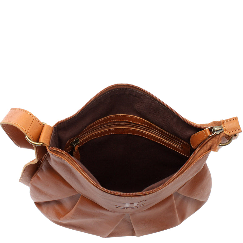 Leconi kleine Umhängetasche Damentasche Leder cognac LE0070 Letzter Tag