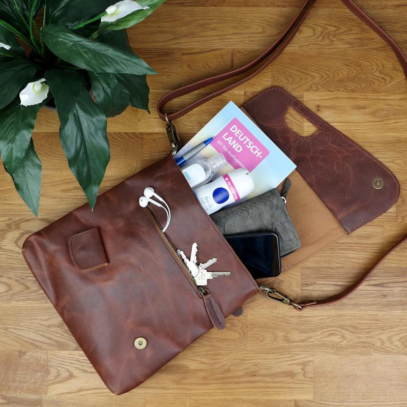 Leconi Umhängetasche Ledertasche Schultertasche Leder braun LE3027 Zeitbegrenzte Promotion