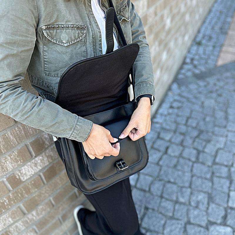 Leconi Umhängetasche Schultertasche Freizeittasche Büffelleder schwarz LE3085 Bis zu 60% Rabatt