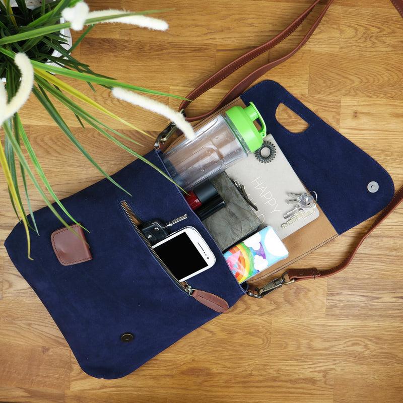 Leconi Umhängetasche Ledertasche Damen Schultertasche Wildleder navy LE3027 Bis zu 65% Rabatt