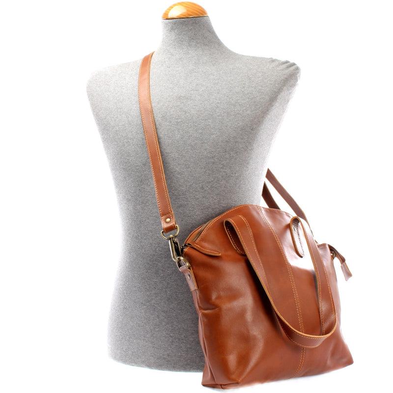 Leconi Damentasche Henkeltasche Schultertasche Leder cognac LE0060 Discount Store für neue Produkte