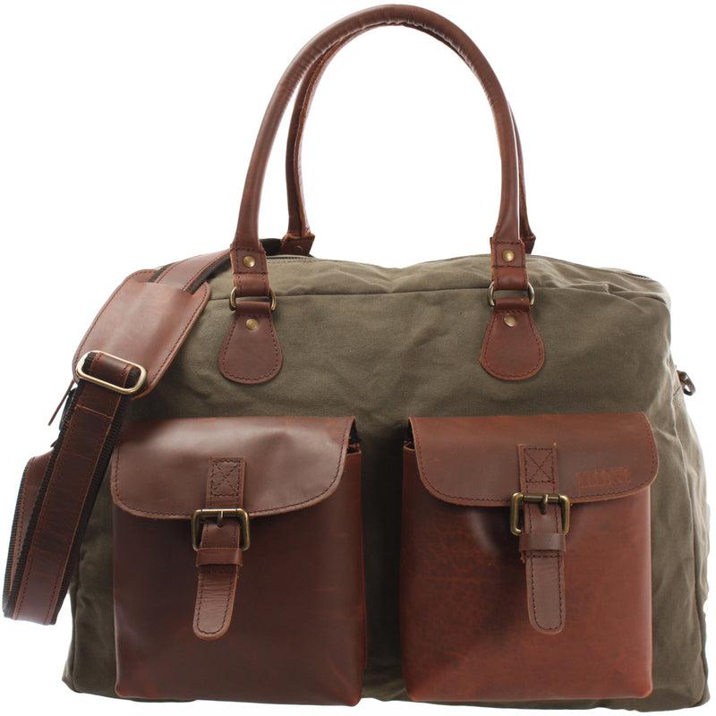 Leconi Weekender Handgepäck Reisetasche Canvas Leder grün LE2012 Kostenloser Versand international