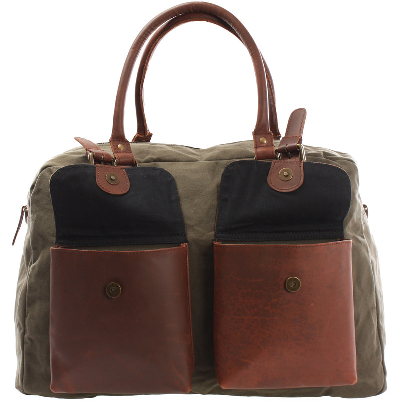 Leconi Weekender Handgepäck Reisetasche Canvas Leder grün LE2012 Kostenloser Versand international