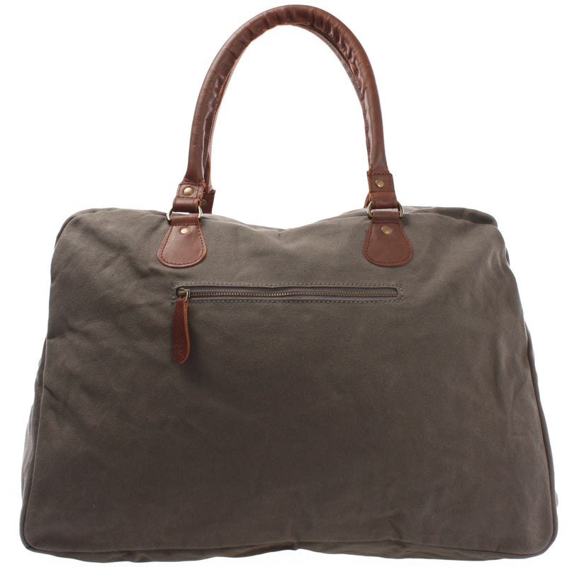 Leconi Reisetasche Weekender Handgepäck Canvas Leder grau LE2012 Fabrikladen