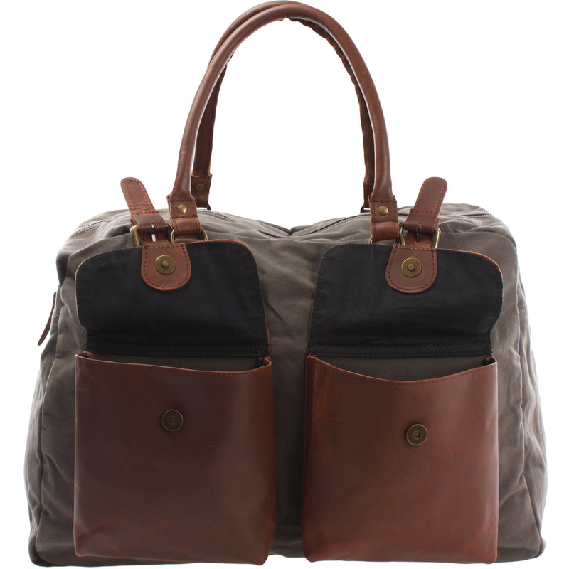 Leconi Reisetasche Weekender Handgepäck Canvas Leder grau LE2012 Fabrikladen