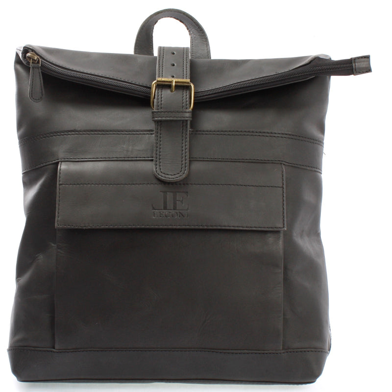 Leconi Roll Top Freizeitrucksack Rucksack Leder dunkelgrau LE1034 Begrenzt auf 3 Tage